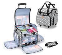 Luxja Rolling Teacher Bag with Multiple Pockets and Bottom Support Pad, Multifunctional Teacher Tote Bag with Detachable Dolly (Patent Design), Polka Dots