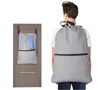 Luxja Travel Laundry Bags, Camping Laundry Backpack with EXTRA Stainless Steel Door Hooks and Shoulder Straps, Grey