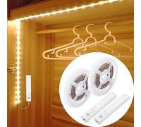 LUXJET 2pack Wardrobe Lights Battery Powered Motion Sensor 1M, 3000K Warm White LED Strip Lights for Kitchen Cabinets, Bedroom(Powered by 4 AAA Batteries, not Included)