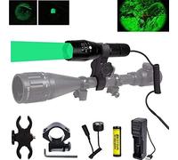 LUXJUMPER 350 Yards Green Hunting Torch, Zoomable Green Predator Light Tactical LED Flashlight Coyote Varmint Hunt Torches with Pressure Switch Rail & Scope Mounts, Battery and Charger