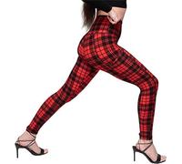 Luxleg High Waist 4 Way Stretch Yoga Workout Ankle Length No See-Through Soft Squat Proof Womens Leggings & Winter Premium Fur Fleece Leggings(Red Plaid Pockets, S-M)