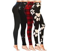 Luxleg High Waisted Stretchy Squat Proof Ankle Length Comfortable Leggings Packs(L-XL, 4 Pack(Black, Black Cat, Red Plaid, Dog Paw)
