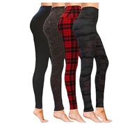 Luxleg High Waisted Stretchy Squat Proof Ankle Length Comfortable Leggings Packs(L-XL, 4 Pack(Black, Red Plaid, Branches, Black Camouflage)