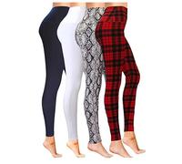Luxleg High Waisted Stretchy Squat Proof Ankle Length Comfortable Leggings Packs(L-XL, 4 Pack(White, Snake, Red Plaid, Navy)