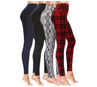 Luxleg High Waisted Stretchy Squat Proof Ankle Length Comfortable Leggings Packs(S-M, 4 Pack(Black, Navy, Snake, Red Plaid)