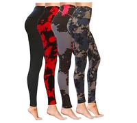 Luxleg High Waisted Stretchy Squat Proof Ankle Length Comfortable Leggings Packs(S-M, 4 Pack(Black Red Tie Dye, Earth Day, Splash, Black)