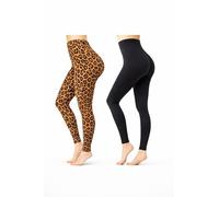 Luxleg Womens Soft Workout Daily Leggings Squat-Free High Waist Not See Through Durable (UK, Alpha, L, XL, Regular, Regular, Black + Leopard 2 Pack)