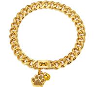 LuxLife 15MM/10 Inch Gold 18K Gold Chain Dog Collar with Built-in Bell and Tag for Small, Medium, Large Dogs