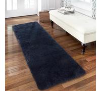 LUXLOOM Fluffy Runner Rugs for Bedroom Living Room Plush Fluffy Hallway Rug 2x6 Feet, Shag Furry Area Rug Carpet Non Shedding Accent Rug for Nursery Children Home Decorative, Navy