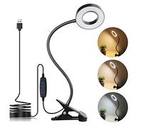 LuxLumin LED Desk Lamp with Clamp for Video Conference Lighting, USB Light for Laptop Zoom Meeting, Clip on LED Ring Light for Computer Webcam Lighting Dimmable Black
