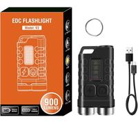 LUXNOVAQ Small Torches LED Super Bright 900 Lumen, Mini Keyring Torch USB C Rechargeable, Portable Keychain Flashlight 10 Modes, Pocket Multi-Color Work Lights with Magnetic,Red UV Light