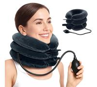 LuxoCare Inflatable Cervical Neck Stretcher - Adjustable Neck Stretcher Brace & Pillow for Instant Neck Pain Relief, Shoulder Stress Relief, Home/Travel Use (Black)