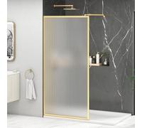 Luxor 1000mm Walk in Wet Room Fluted Shower Screen for Enclosure with Brushed Brass Frame 8mm Easy Clean Toughened Safety Glass & Top Support Arm - 1950mm Tall
