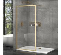 Luxor 1000mm Walk in Wet Room Shower Screen for Enclosure with Brushed Brass Frame 8mm Easy Clean Toughened Safety Glass & Top Support Arm - 1950mm Tall
