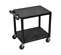 Luxor 26" H Mobile Multipurpose Plastic Storage Utility AV Cart with 2 Shelves - Black