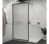 Luxor 760mm Walk in Wet Room Fluted Shower Screen with Matt Black Frame 8mm Easy Clean Toughened Safety Glass & Top Support Arm