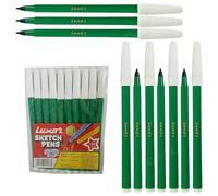 LUXOR Colouring Felt Tip Pens, GREEN, Fine Point, Pack of 10, Multi Value Pack for School Home Nursery Use, Write Draw Sketch Mark, iZOFAX Black Ball Pen