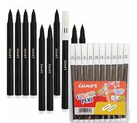 LUXOR Felt Tip Pens, BLACK, Fibre Point, Pack of 10, Colour Draw Sketch Line Write Mark, Perfect School Office Home Use, ZOFAX Black Ball Pen
