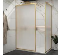 Luxor Fluted Walk in Shower Enclosure with 1200 x 800mm Shower Tray & Brushed Brass Frame 8mm Easy Clean Toughened Safety Glass Screen