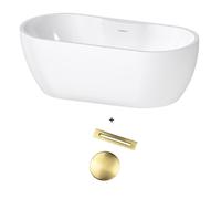 Luxor Freestanding Soaking Tub 1650 x 745mm inc Brushed Brass Waste Aquarius White One Size