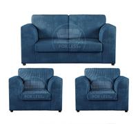 Luxor Jumbo Cord 2 + 1 + 1 Fabric 3 Piece Sofa Suite - Fullback Furnishings For Less UK Blue One Size