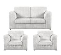 Luxor Jumbo Cord 2 + 1 + 1 Fabric 3 Piece Sofa Suite - Fullback Furnishings For Less UK Silver One Size
