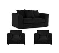 Luxor Jumbo Cord 2 + 1 + 1 Fabric 3 Piece Sofa Suite - Scatter Back Furnishings For Less UK Black One Size