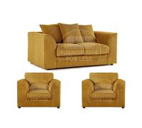 Luxor Jumbo Cord 2 + 1 + 1 Fabric 3 Piece Sofa Suite - Scatter Back Furnishings For Less UK Mustard One Size