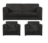 Luxor Jumbo Cord 3 + 1 + 1 Fabric 3 Piece Sofa Suite - Fullback Furnishings For Less UK Black One Size