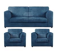 Luxor Jumbo Cord 3 + 1 + 1 Fabric 3 Piece Sofa Suite - Fullback Furnishings For Less UK Blue One Size