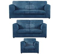 Luxor Jumbo Cord 3 + 2 + 1 Fabric 3 Piece Sofa Suite - Fullback Furnishings For Less UK Blue One Size