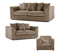 Luxor Jumbo Cord 3 + 2 + 1 Fabric 3 Piece Sofa Suite - Scatter Back Furnishings For Less UK Camel One Size