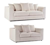Luxor Jumbo Cord 3 + 2 Fabric Sofa Suite Furnishings For Less UK Cream One Size