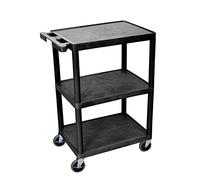 Luxor Multipurpose Storage Utility Cart 3 Shelves Structural Foam Plastic - Black