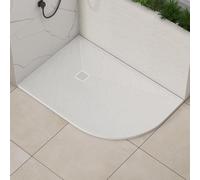 Luxor Offset Quadrant 1200 x 800 x 30mm White Slate Effect Stone Shower Tray Slip-Resistance for Shower Enclosure with White Cover Grate