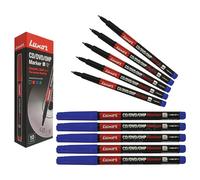 Luxor Permanent Marker Pens, BLUE, Fine Tip, Pack of 10, CD/DVD/OHP Smooth Surface Markers, Waterproof Ink, Mark Write Draw, iZOFAX Black Ball Pen