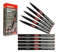 Luxor Permanent Marker Pens, RED, Extra Fine Tip, Pack of 10, CD/DVD/OHP Smooth Surface Markers, Waterproof Ink, Mark Write Draw, iZOFAX Black Ball Pen