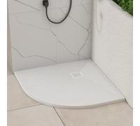 Luxor Quadrant 800 x 800 x 30mm White Slate Effect Stone Shower Tray Slip-Resistance for Shower Enclosure with White Cover Grate