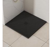 Luxor Square 900 x 900 x 30mm Black Slate Effect Stone Shower Tray Slip-Resistance for Shower Enclosure with Black Cover Grate