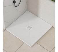 Luxor Square 900 x 900 x 30mm White Slate Effect Stone Shower Tray Slip-Resistance for Shower Enclosure with White Cover Grate