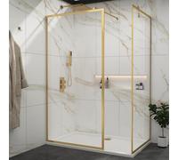 Luxor Walk in Shower Enclosure with 1400 x 800mm Shower Tray & Brushed Brass Frame 8mm Easy Clean Toughened Safety Glass Screen