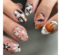 Luxorielle 24 pcs press on nails halloween, press on nails halloween | Press On Nails Halloween, Short Almond Nails, Glossy Ghost Pumpkin Motifs, For Party Photo Everyday