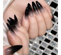 Luxorielle 24 pieces Halloween nails, press on nails (B) | Halloween Nails for sticking, Press On Nails Long, Nude Black Gradient, Shine with Fine Glitter