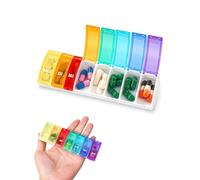 Luxorium Pill Box 7 Days German Rainbow 1 x 7 Compartments Pill Box Week Small Medicine Box Tablet Organiser Easy to Open with One Hand for Travel and Everyday Use