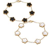 LuxPaw 18K Gold Plated Clover Lucky Bracelet for Women | Black & White Four Leaf Flower Charm | Trendy Adjustable Link Jewelry Gift
