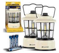 LUXPRO Retro LED Lantern - Battery-Powered Emergency Lantern - Water Resistant - Bright LED Lamp for Indoor & Outdoor Use - Use for Tents, Hiking or Hurricane Prep (Beige, Pack of 2)