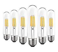 Luxrite 6 Pack T10 LED Bulb, 5W=60W Equivalent, 2700K Warm White, Vintage Edison Filament Bulb, 500 Lumens, Tubular Light Bulb, Damp Rated, UL Listed, E26 Standard Base