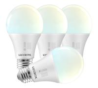 LUXRITE A19 LED Light Bulb 100 Watt Equivalent, CRI90, 5CCT Selectable 2700K 3000K 3500K 4000K 5000K, Dimmable, 1600LM, Standard LED Light Bulbs 15W, E26 Medium Base, ETL - Indoor Outdoor (4 Pack)