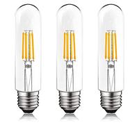 LUXRITE T10 LED Bulb, 5W=60W Equivalent, 3000K Soft White, Vintage Edison Filament Bulb, 500 Lumens, Tubular Light Bulb, Damp Rated, UL Listed, E26 Standard Base (3 Pack)