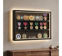 LuxRound Challenge Coin Display Case with LED Light, Wall-Mounted Military Challenge Medals Display Case, Challenge Coins Holder Memorabilia Display Case for Military Coins